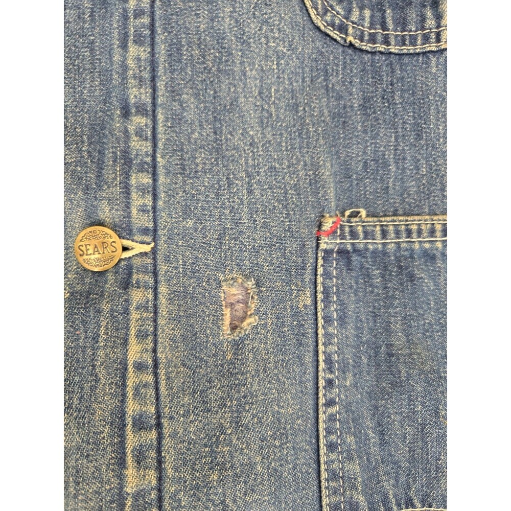 Vintage 60s 70s Sears Faded Blanket Lined Denim Distressed Chore Jacket Size XL - Picture 6 of 16